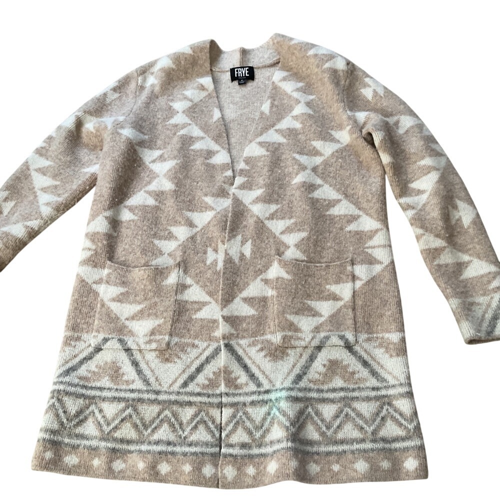 FRYE Geometric Pattern‎ Knit Cardigan Sweater Beige Women M